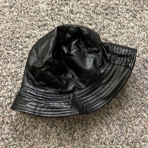 Black faux leather bucket hat